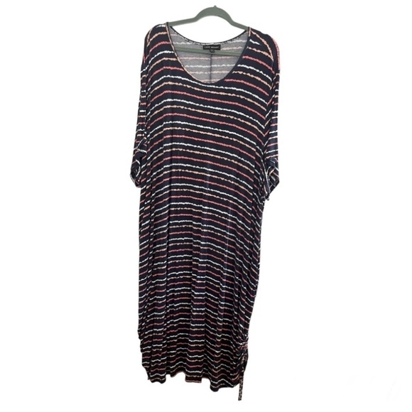 Lane Bryant Striped Midi Dress 38 Blue Retro Boho Western Skater Preppy Artsy - Picture 3 of 14